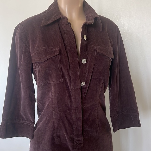JEANOLOGY Corduroy Brown color, buttons closing front Womens midi DRESS size 8 - Picture 2 of 16